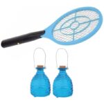 2x Blauwe wespenvallen met vliegenmepper anti wesp/vlieg